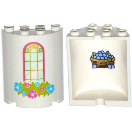 Cylinder Half 2 x 4 x 4 with Window and Flower Box Pattern with Blueberries in Basket on Inside Pattern (Sticker) - Set 41142
