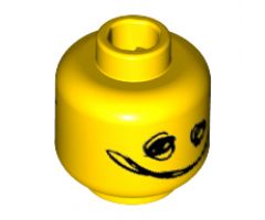 Minifigure, Head Dual Sided Silver Sunglasses with Vertical Lines / Scribble-Face Smile Pattern - Hollow Stud