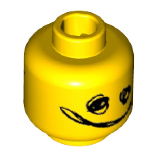 Minifigure, Head Dual Sided Silver Sunglasses with Vertical Lines / Scribble-Face Smile Pattern - Hollow Stud