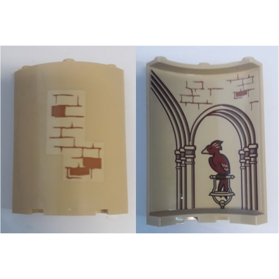Cylinder Quarter 4 x 4 x 6 with Brick Wall Outside and Bird (HP Fawkes), Columns with Arches, and Brick Wall Inside Pattern (Stickers) - Set 75948