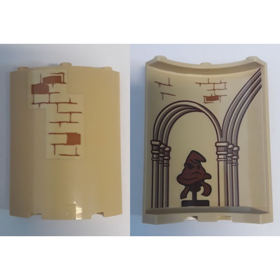 Cylinder Quarter 4 x 4 x 6 with Brick Wall Outside and Sorting Hat, Columns with Arches, and Brick Wall Inside Pattern (Stickers) - Set 75948