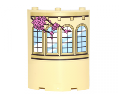 Cylinder Quarter 4 x 4 x 6 with Curved Lattice Windows and Vine with Pink Roses Pattern Model Left Side (Sticker) - Set 41067