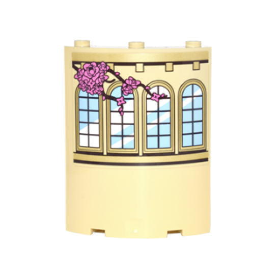 Cylinder Quarter 4 x 4 x 6 with Curved Lattice Windows and Vine with Pink Roses Pattern Model Left Side (Sticker) - Set 41067