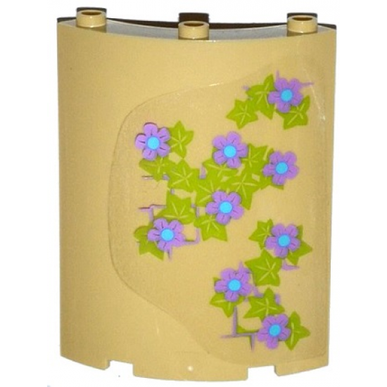Cylinder Quarter 4 x 4 x 6 with Lavender and Medium Blue Flowers, Leaves and Brick Wall Pattern on Right (Sticker) - Set 41051