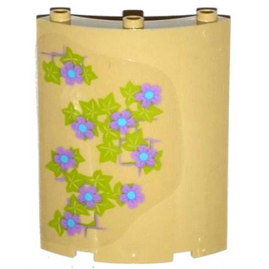 Cylinder Quarter 4 x 4 x 6 with Lavender and Medium Blue Flowers, Leaves and Brick Wall Pattern on Left (Sticker) - Set 41051