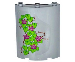 Cylinder Quarter 4 x 4 x 6 with 5 Magenta Flowers, Leaves and Brick Wall Pattern on Left (Sticker) - Set 41054