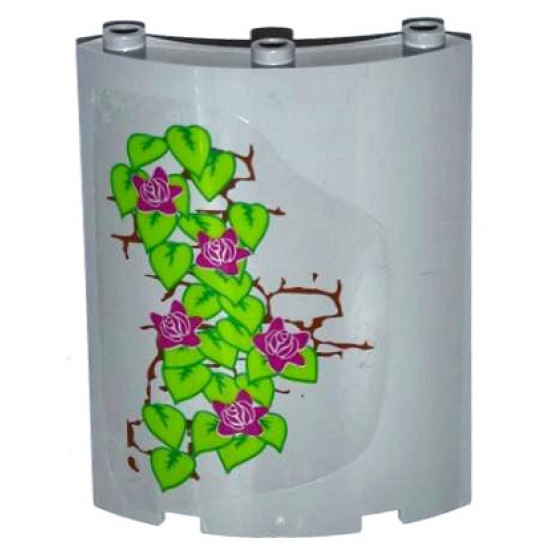 Cylinder Quarter 4 x 4 x 6 with 5 Magenta Flowers, Leaves and Brick Wall Pattern on Left (Sticker) - Set 41054
