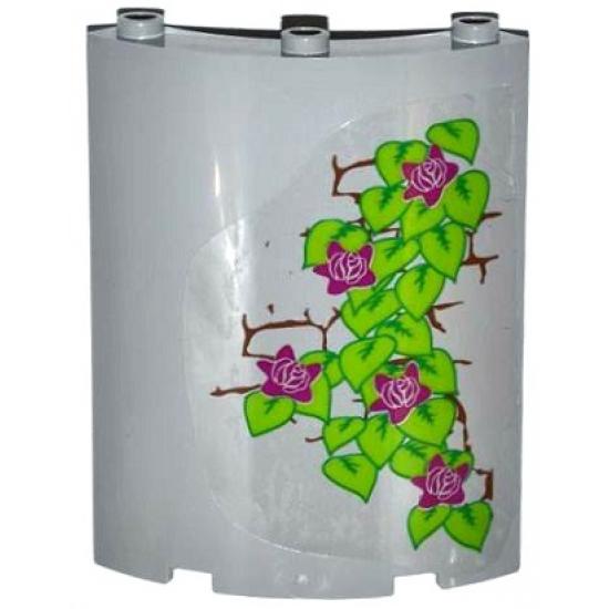 Cylinder Quarter 4 x 4 x 6 with 5 Magenta Flowers, Leaves and Brick Wall Pattern on Right (Sticker) - Set 41054