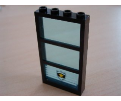 Window 1 x 4 x 6 Frame with 3 Panes, Fixed Glass with Trans-Light Blue Glass with Police Star Badge & White Stripes Pattern (Sticker) - Set 6598