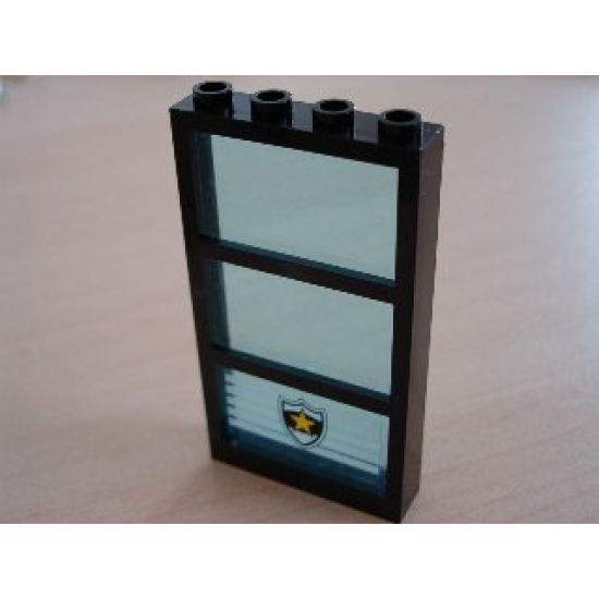 Window 1 x 4 x 6 Frame with 3 Panes, Fixed Glass with Trans-Light Blue Glass with Police Star Badge & White Stripes Pattern (Sticker) - Set 6598