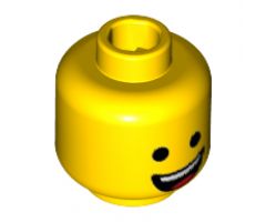 Minifigure, Head Dual Sided Open Lopsided Smile / Laughing Pattern (Emmet) - Hollow Stud