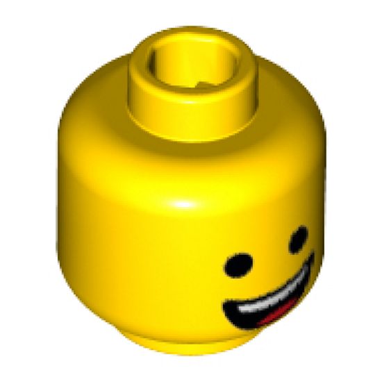 Minifigure, Head Dual Sided Open Lopsided Smile / Laughing Pattern (Emmet) - Hollow Stud