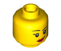 Minifigure, Head Dual Sided Female Black Eyebrows, Eyelashes, Red Lips, Lopsided Smile / Scared Open Mouth with Teeth Pattern - Hollow Stud