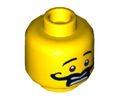 Minifigure, Head Moustache Curly Long Thick, Open Mouth, Scared Pattern - Hollow Stud