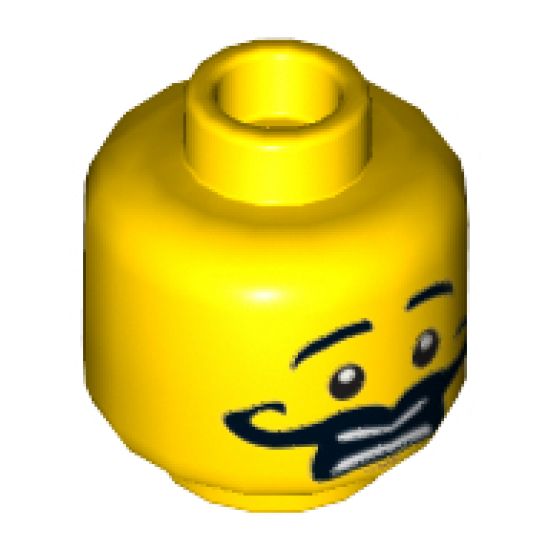 Minifigure, Head Moustache Curly Long Thick, Open Mouth, Scared Pattern - Hollow Stud
