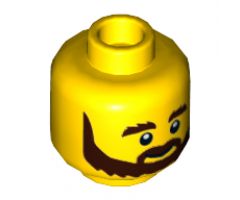 Minifigure, Head Beard Brown, Bushy Eyebrows, Grin and White Pupils Pattern - Hollow Stud