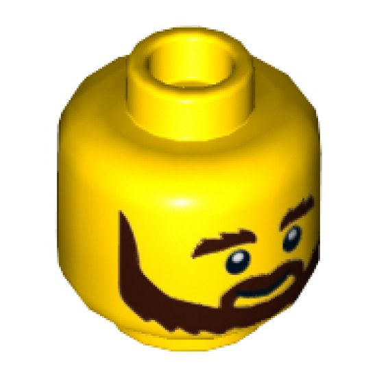 Minifigure, Head Beard Brown, Bushy Eyebrows, Grin and White Pupils Pattern - Hollow Stud