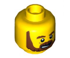 Minifigure, Head Beard Brown, Bushy Eyebrows, Lines under Eyes, Open Mouth Pattern - Hollow Stud