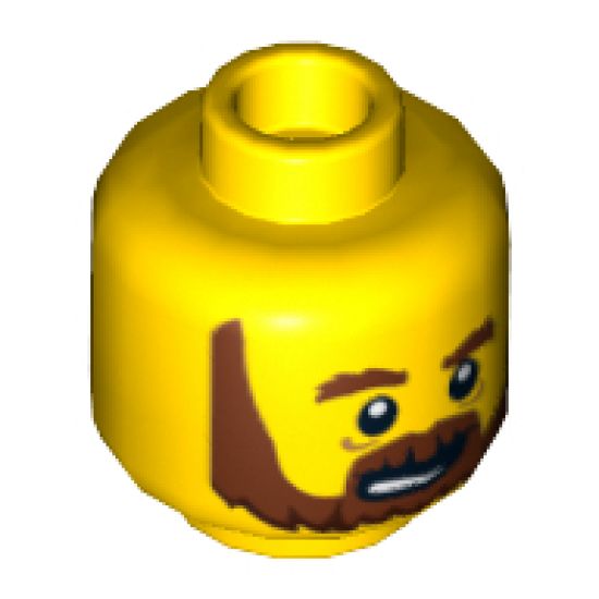 Minifigure, Head Beard Brown, Bushy Eyebrows, Lines under Eyes, Open Mouth Pattern - Hollow Stud