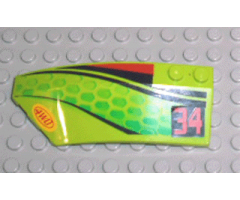 Wedge 8 x 3 x 2 Open Left with Red and Black Stripes, Green Scales, Red '34' and '4WD' Pattern (Stickers) - Set 4589