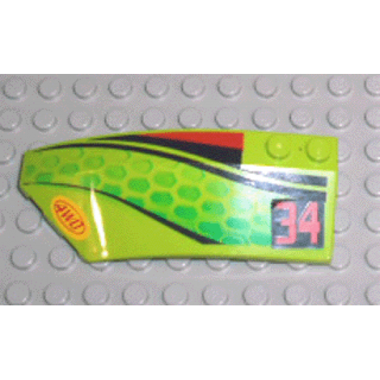 Wedge 8 x 3 x 2 Open Left with Red and Black Stripes, Green Scales, Red '34' and '4WD' Pattern (Stickers) - Set 4589