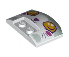 Wedge 3 x 4 x 2/3 Triple Curved with Cat Face, Dark Pink Nose and Bright Light Orange Eyes Pattern