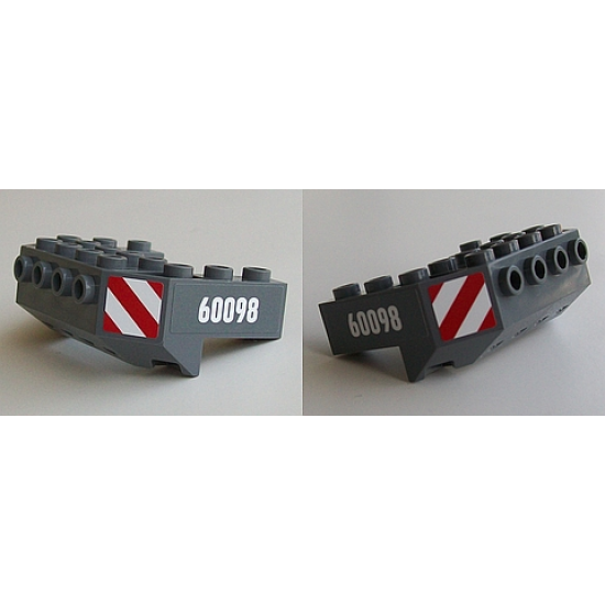 Train Front Sloping Base with 4 Studs with '60098' and Red and White Danger Stripes Pattern on Both Sides (Stickers) - Set 60098