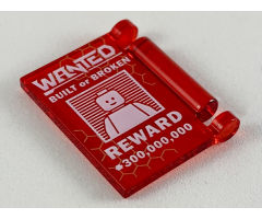 Minifigure, Utensil Book Cover with White 'WANTED', 'BUILT or BROKEN', 'REWARD', and '300,000,000' Pattern