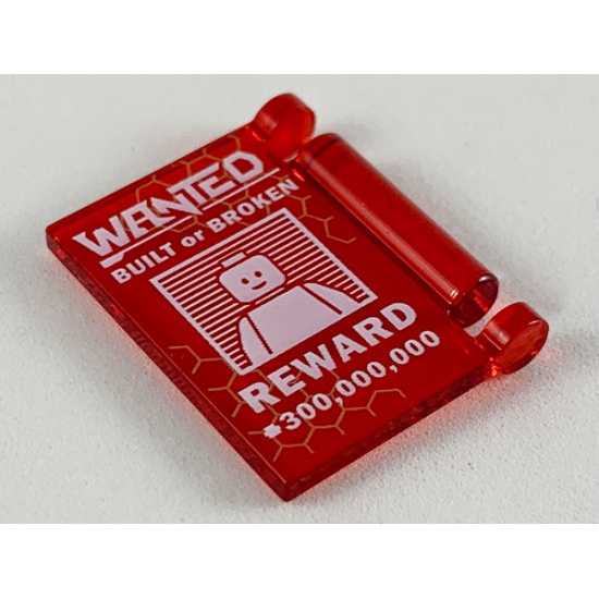 Minifigure, Utensil Book Cover with White 'WANTED', 'BUILT or BROKEN', 'REWARD', and '300,000,000' Pattern