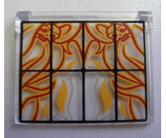 Glass for Window 1 x 4 x 3 - Opening with Black Bars and Flaming Skulls Pattern (Sticker) - Set 4195