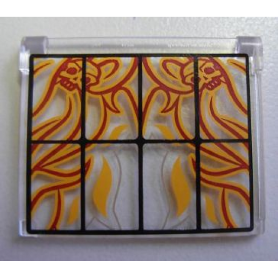 Glass for Window 1 x 4 x 3 - Opening with Black Bars and Flaming Skulls Pattern (Sticker) - Set 4195