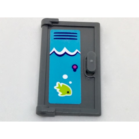 Door 1 x 2 x 3 with Vertical Handle, Mold for Tabless Frames with Pool Locker, White Waves and Lime Fish Pattern (Sticker) - Set 41313