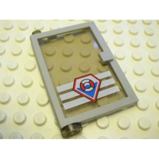 Door 1 x 4 x 5 Left with Trans-Black Glass and Coast Guard Pattern (Sticker) - Set 7047