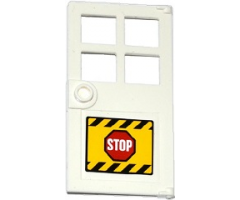 Door 1 x 4 x 6 with 4 Panes and Stud Handle with 'STOP' Sign and Black and Yellow Danger Stripes on Yellow Background Pattern (Sticker) - Set 60076