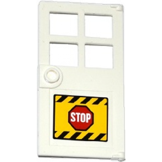 Door 1 x 4 x 6 with 4 Panes and Stud Handle with 'STOP' Sign and Black and Yellow Danger Stripes on Yellow Background Pattern (Sticker) - Set 60076