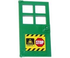 Door 1 x 4 x 6 with 4 Panes and Stud Handle with 'STOP' Sign, Fire Danger Triangle and Black and Yellow Danger Stripes Pattern (Sticker) - Set 60112
