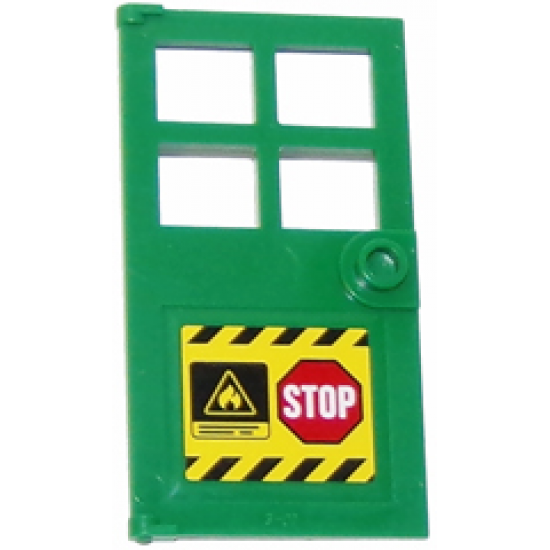Door 1 x 4 x 6 with 4 Panes and Stud Handle with 'STOP' Sign, Fire Danger Triangle and Black and Yellow Danger Stripes Pattern (Sticker) - Set 60112