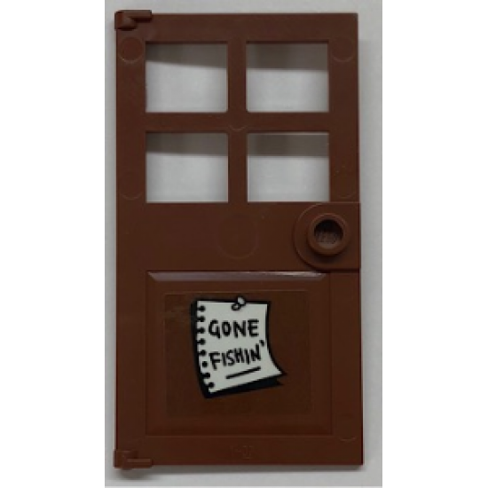 Door 1 x 4 x 6 with 4 Panes and Stud Handle with 'GONE FISHIN'' Pattern (Sticker) - Set 21310