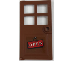 Door 1 x 4 x 6 with 4 Panes and Stud Handle with 'OPEN' Pattern (Sticker) - Set 21310
