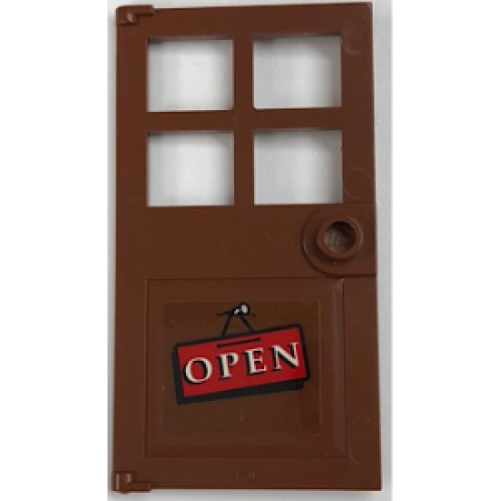 Door 1 x 4 x 6 with 4 Panes and Stud Handle with 'OPEN' Pattern (Sticker) - Set 21310