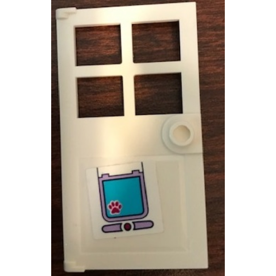 Door 1 x 4 x 6 with 4 Panes and Stud Handle with Paw Print on Pet Door Pattern (Sticker) - Set 41314
