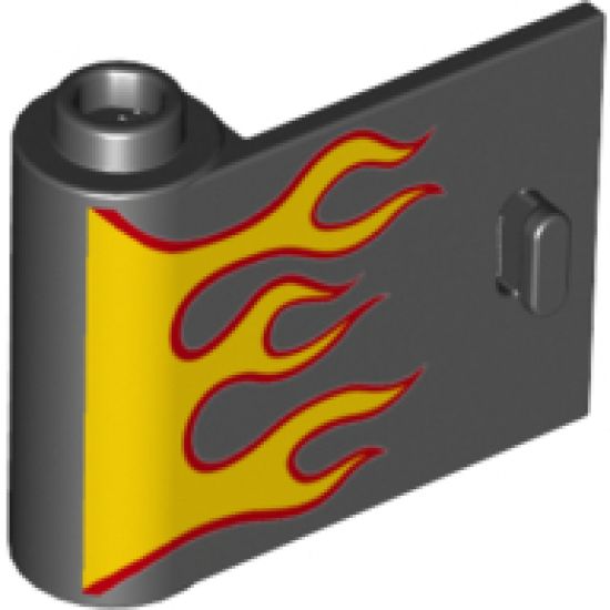 Door 1 x 3 x 2 Left - Open Between Top and Bottom Hinge with Red and Yellow Flames Pattern