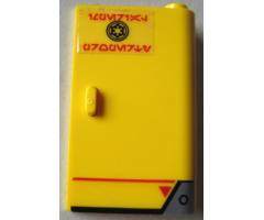 Door 1 x 3 x 4 Right - Open Between Top and Bottom Hinge with SW Imperial Logo, Red Line, Triangle and Aurebesh Characters 'IMPERIAL PROPERTY' Pattern (Sticker) - Set 75219
