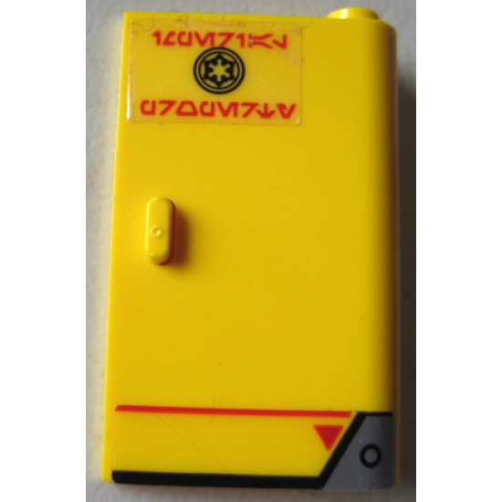 Door 1 x 3 x 4 Right - Open Between Top and Bottom Hinge with SW Imperial Logo, Red Line, Triangle and Aurebesh Characters 'IMPERIAL PROPERTY' Pattern (Sticker) - Set 75219