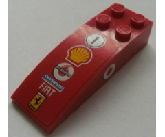 Slope, Curved 6 x 2 with Number 1 and Shell Logo on Top, Vodafone Logo on Both Sides Pattern (Stickers) - Sets 8672 / 8673