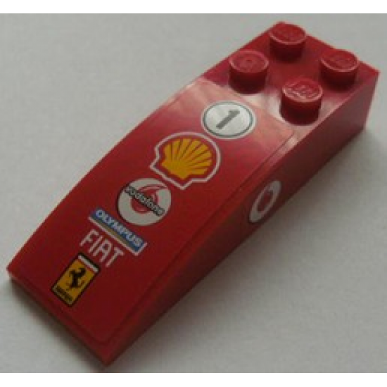 Slope, Curved 6 x 2 with Number 1 and Shell Logo on Top, Vodafone Logo on Both Sides Pattern (Stickers) - Sets 8672 / 8673