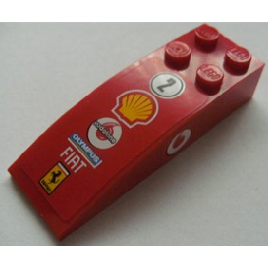 Slope, Curved 6 x 2 with Number 2 and Shell Logo on Top, Vodafone Logo on Both Sides Pattern (Stickers) - Sets 8672 / 8673