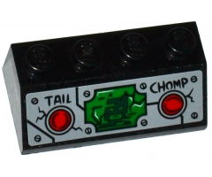 Slope 45 2 x 4 with 2 Red Buttons, 'TAIL', 'CHOMP' and Batman Head on Green Screen Pattern (Sticker) - Set 76055
