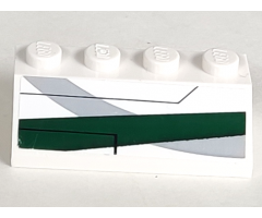 Slope 45 2 x 4 with White and Dark Green Stripes Pattern Right (Sticker) - Set 7868
