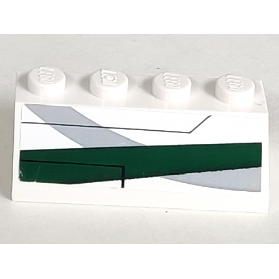 Slope 45 2 x 4 with White and Dark Green Stripes Pattern Right (Sticker) - Set 7868